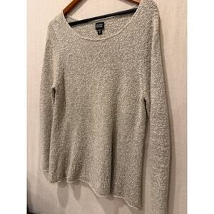 Eileen Fisher Textured Cotton Sweater Beige Oatmeal Knit Relaxed Women’s Large
